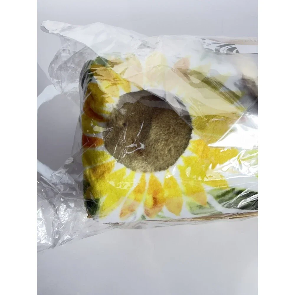 Minky Couture Tween Sunflower Gold White Faux Fur Throw Blanket Soft NWT